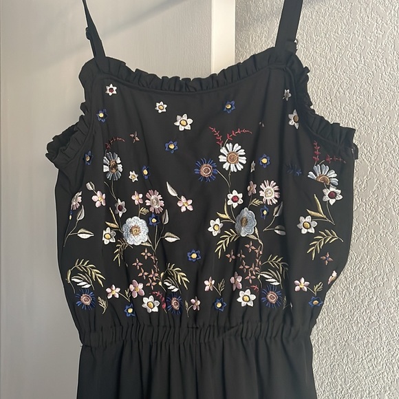 onehart Pants - Black floral embroidered jumpsuit